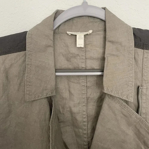Eileen Fisher Moto Jacket Medium Brown Tan Organic Linen Zip Front - Picture 5 of 10
